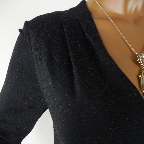 EXPRESS M NWT Black Cocktail Dress Lurex Low Cut - Picture 2 of 10